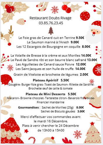 Menu à emporter pour NOËL